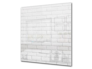 Einzigartiges Glas-Küchenpanel – Hartglas-Rückwand – Kunstdesign Glasaufkantung BS11 Holz- und Wandtexturen:  White Brick Texture 2