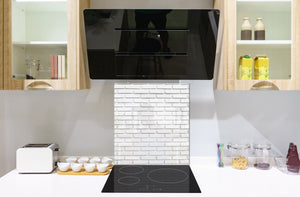 Einzigartiges Glas-Küchenpanel – Hartglas-Rückwand – Kunstdesign Glasaufkantung BS11 Holz- und Wandtexturen:  White Brick Texture 3