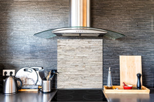 Einzigartiges Glas-Küchenpanel – Hartglas-Rückwand – Kunstdesign Glasaufkantung BS11 Holz- und Wandtexturen:  Cream Stone