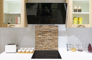 Einzigartiges Glas-Küchenpanel – Hartglas-Rückwand – Kunstdesign Glasaufkantung BS11 Holz- und Wandtexturen:  Beige Stone 1