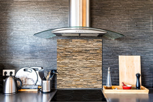 Glass kitchen backsplash –Photo backsplash BS11 Wood and wall textures Series: Beige Stone 1