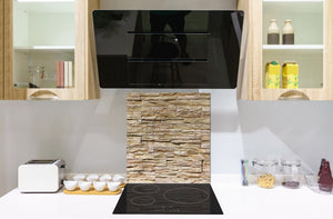 Glass kitchen backsplash –Photo backsplash BS11 Wood and wall textures Series: Beige Stone 2