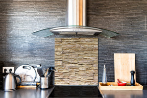 Einzigartiges Glas-Küchenpanel – Hartglas-Rückwand – Kunstdesign Glasaufkantung BS11 Holz- und Wandtexturen:  Beige Stone 2