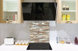 Panel de vidrio para cocinas antisalpicaduras de diseño – BS11 Serie Texturas madera y pared:  Piedra Beige 3