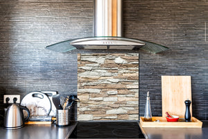 Einzigartiges Glas-Küchenpanel – Hartglas-Rückwand – Kunstdesign Glasaufkantung BS11 Holz- und Wandtexturen:  Beige Stone 3