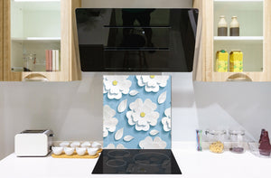 Arte murale stampata su vetro temperato – Paraschizzi in vetro da cucina BS13 Varie: Fiore bianco