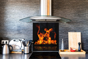 Paraschizzi in vetro temperato stampato – Paraspruzzi da cucina in vetro BS14 Serie fuoco: Fire Black Background 1
