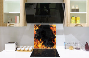 Paraschizzi in vetro temperato stampato – Paraspruzzi da cucina in vetro BS14 Serie fuoco: Fire Black Background 3