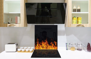 Glass kitchen splashback BS14 Fire Series: Fire Black Background 4