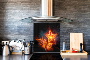 Paraschizzi in vetro temperato stampato – Paraspruzzi da cucina in vetro BS14 Serie fuoco: Fire Star 2