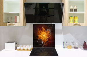 Aufgedrucktes Hartglas-Wandkunstwerk – Glasküchenrückwand BS14 Serie Feuer:  Fiery Flower 3