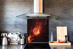 Paraschizzi in vetro temperato stampato – Paraspruzzi da cucina in vetro BS14 Serie fuoco: Fire Rose 1