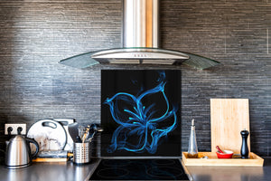 Paraschizzi in vetro temperato stampato – Paraspruzzi da cucina in vetro BS14 Serie fuoco: Un fiore blu 4