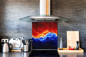 Aufgedrucktes Hartglas-Wandkunstwerk – Glasküchenrückwand BS14 Serie Feuer:  Lightning Blue 2