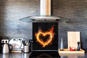 Glass kitchen splashback BS14 Fire Series: Heart Fire 2
