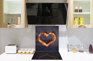 Paraschizzi in vetro temperato stampato – Paraspruzzi da cucina in vetro BS14 Serie fuoco: Heart Fire 3