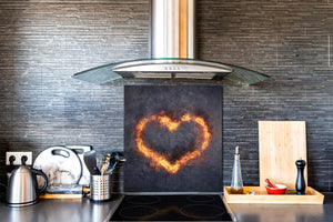 Paraschizzi in vetro temperato stampato – Paraspruzzi da cucina in vetro BS14 Serie fuoco: Heart Fire 3