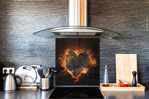 Paraschizzi in vetro temperato stampato – Paraspruzzi da cucina in vetro BS14 Serie fuoco: Heart Fire 4