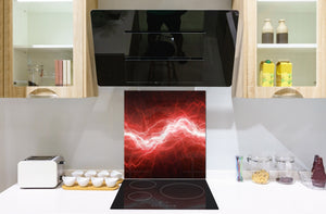 Paraschizzi in vetro temperato stampato – Paraspruzzi da cucina in vetro BS14 Serie fuoco: Red Lightning