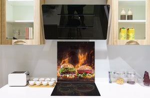 Glass kitchen splashback BS14 Fire Series: Fastfood Burgers