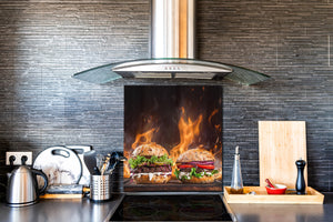 Paraschizzi in vetro temperato stampato – Paraspruzzi da cucina in vetro BS14 Serie fuoco: Hamburger di fastfood