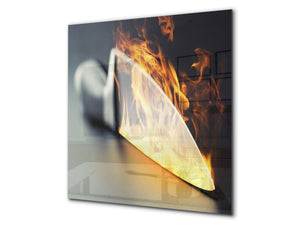 Glass kitchen splashback BS14 Fire Series: Fire Knife Kitchen