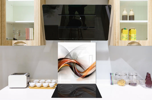 Tempered glass kitchen wall panel BS15A Abstract textures A: Abstraction Wave Brown 1