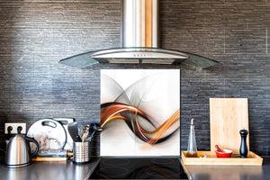 Magnifico paraschizzi in vetro stampato – Pannello in vetro temperato da cucina BS15A Trame astratte: Abstraction Wave Brown 1