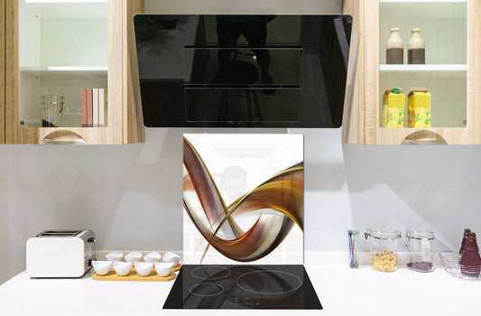 Tempered glass kitchen wall panel BS15A Abstract textures A: Abstraction Wave Brown 2