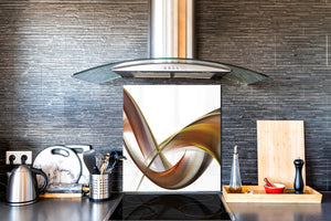 Magnifico paraschizzi in vetro stampato – Pannello in vetro temperato da cucina BS15A Trame astratte: Abstraction Wave Brown 2
