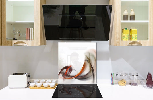 Tempered glass kitchen wall panel BS15A Abstract textures A: Red Wave 1