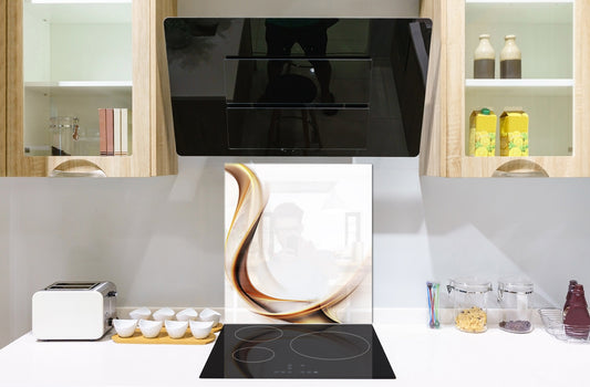 Tempered glass kitchen wall panel BS15A Abstract textures A: Gold Wave 2