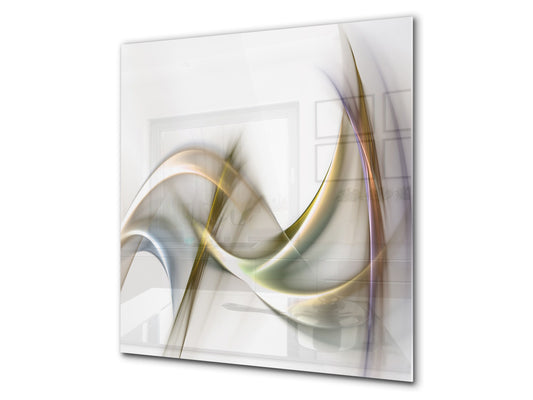 Tempered glass kitchen wall panel BS15A Abstract textures A: Green Wave Brown