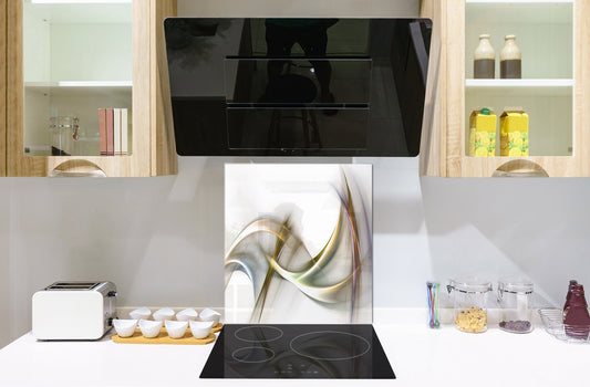 Tempered glass kitchen wall panel BS15A Abstract textures A: Green Wave Brown