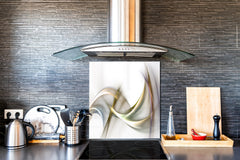 Magnifico paraschizzi in vetro stampato – Pannello in vetro temperato da cucina BS15A Trame astratte: Green Wave Brown