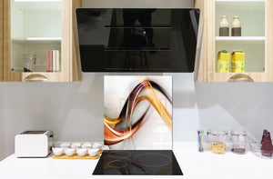 Magnifico paraschizzi in vetro stampato – Pannello in vetro temperato da cucina BS15A Trame astratte: Orange Wave 1