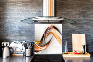 Magnifico paraschizzi in vetro stampato – Pannello in vetro temperato da cucina BS15A Trame astratte: Orange Wave 1