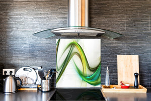 Tempered glass kitchen wall panel BS15A Abstract textures A: Green Wave 1