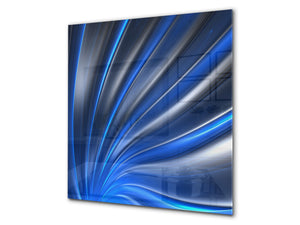 Tempered glass kitchen wall panel BS15A Abstract textures A: Blue Wave 1