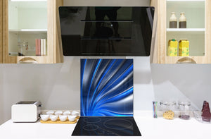 Magnifico paraschizzi in vetro stampato – Pannello in vetro temperato da cucina BS15A Trame astratte: Blue Wave 1