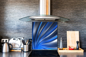 Magnifico paraschizzi in vetro stampato – Pannello in vetro temperato da cucina BS15A Trame astratte: Blue Wave 1
