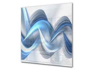 Tempered glass kitchen wall panel BS15A Abstract textures A: Blue Wave 2