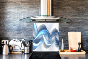 Tempered glass kitchen wall panel BS15A Abstract textures A: Blue Wave 2