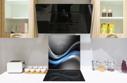 Tempered glass kitchen wall panel BS15A Abstract textures A: Blue Wave 6