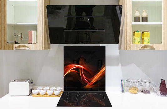 Tempered glass kitchen wall panel BS15A Abstract textures A: Red Wave 4