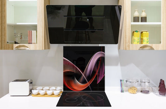 Tempered glass kitchen wall panel BS15A Abstract textures A: Red Wave 5