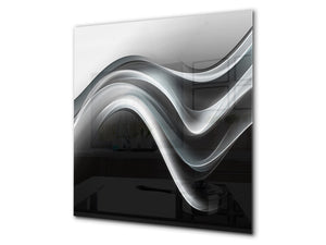 Stunning printed Glass backsplash BS15B Abstract textures B: Black And White Wave 1