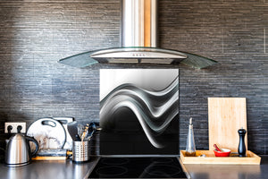 Panneau en verre de sécurité de cuisine BS15B Textures abstraites B:  Noir et blanc vague 1