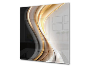 Impresionante protector contra salpicaduras de vidrio impreso BS15B Texturas abstractas B: Ola de oro negro