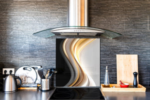 Magnifico paraschizzi in vetro stampato – Pannello in vetro temperato da cucina BS15B Trame astratte B: Oro nero onda